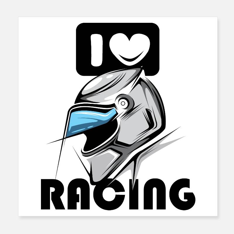 J’aime le casque de course Logo de course de moto de voiture Poster 20 x 20 cm