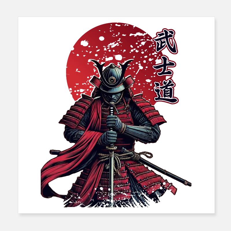Samurai Krieger Bushido | Klassisches Rot | Begrenzt Poster 20x20 cm