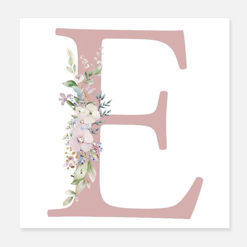 E Monogram, Floral, Customizable Poster 8" x 8" (20x20 cm)