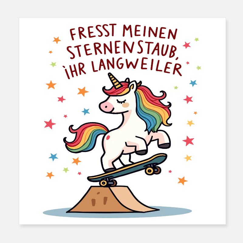 Skateboard-Einhorn Poster 20x20 cm