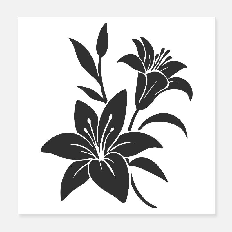 Illustration florale monochrome élégante Poster 20 x 20 cm