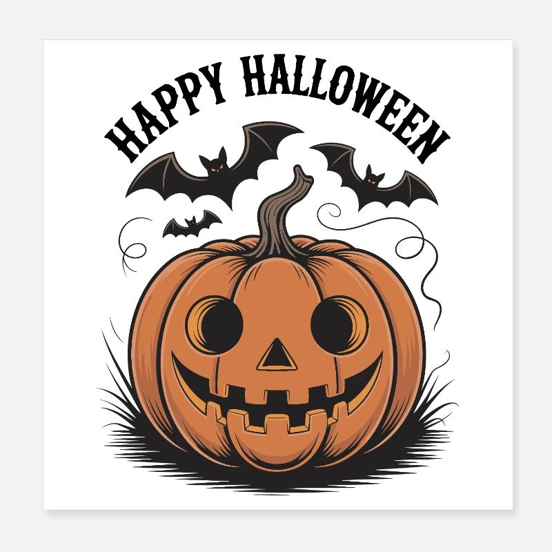 Happy Halloween pumpkin with bats Poster 8" x 8" (20x20 cm)