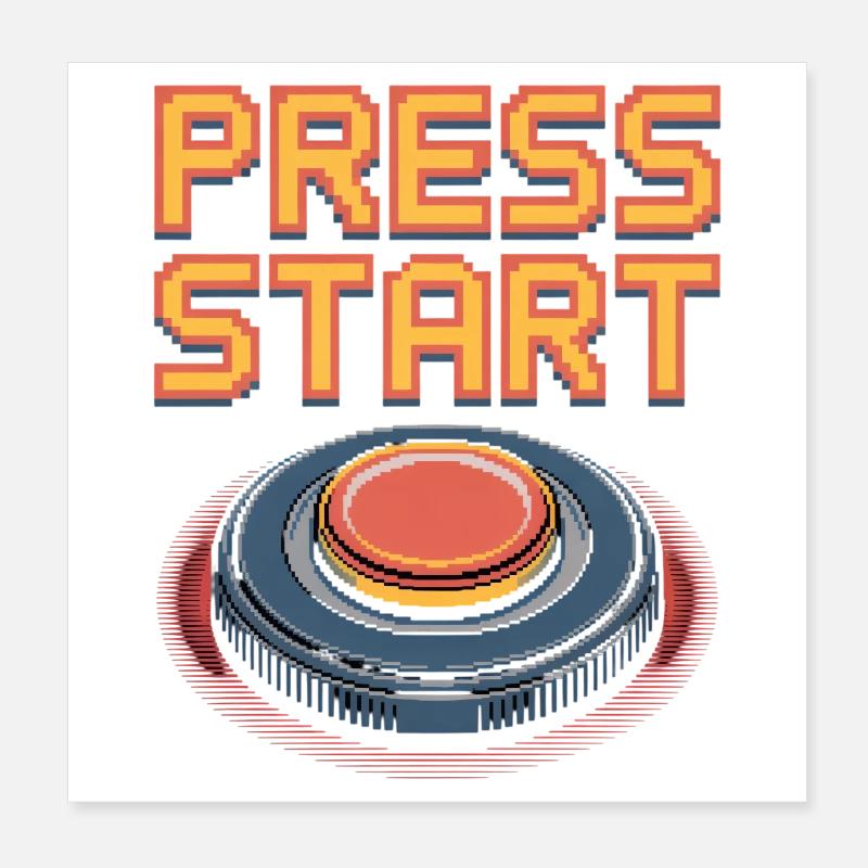 Press Start Retro Gaming Pixel Arcade Button Poster 8" x 8" (20x20 cm)