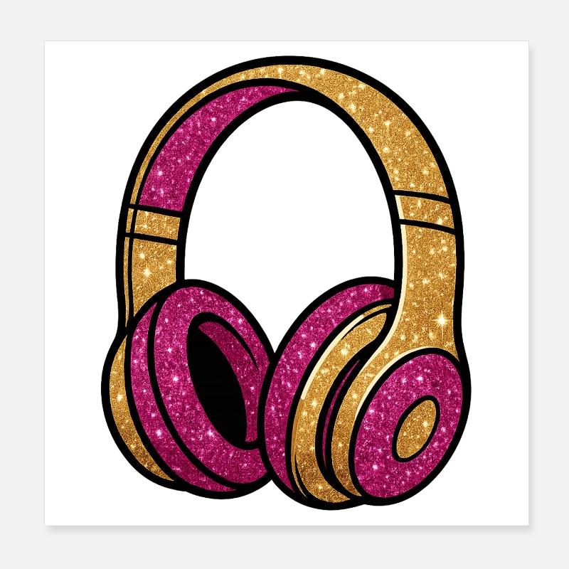 Glitzer Kopfhörer Gold Pink Poster 20x20 cm