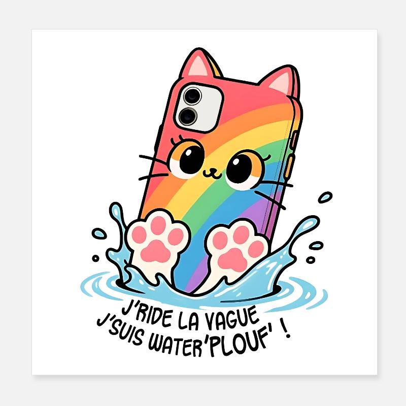 Téléphone mobile chat waterplouf ! Poster 20 x 20 cm