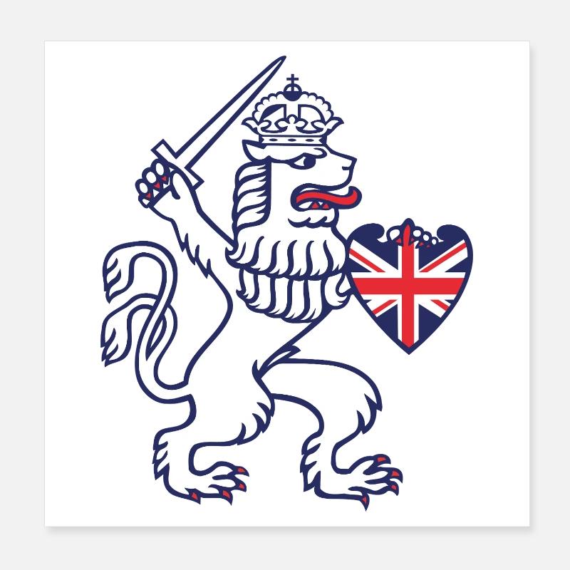 Lion héraldique avec épée et coeur Union Jack Poster 20 x 20 cm