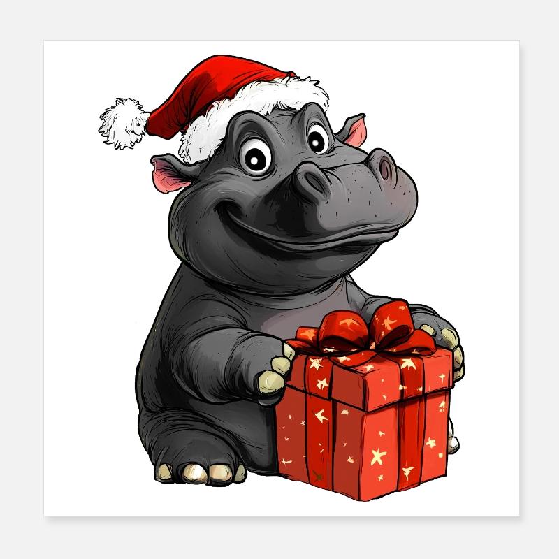 Nilpferde Weihnachten Poster 20x20 cm