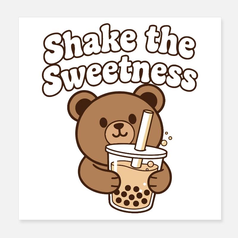 Kawaii Bär mit Bubble Tea Poster 20x20 cm