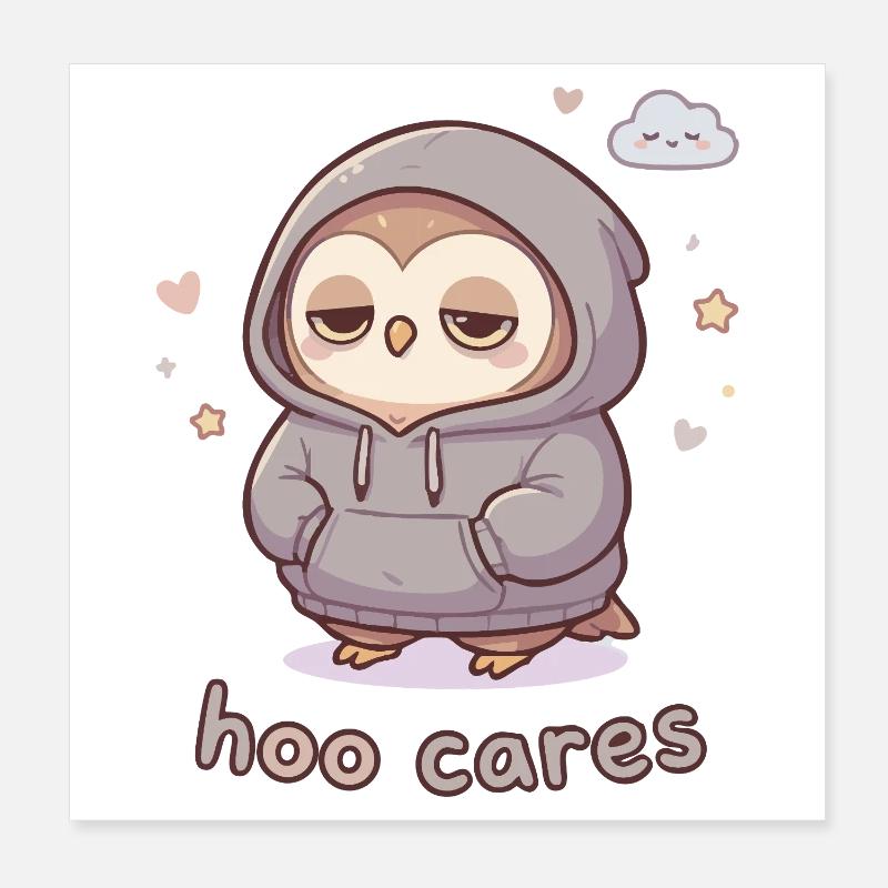 Hoo Cares Cuddly Owl Pullover Hoodie Poster 8" x 8" (20x20 cm)