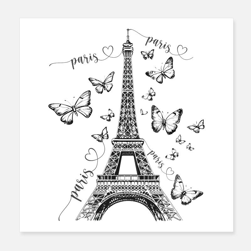 Paris Eiffelturm Frankreich Schmetterlinge Kunst Poster 20x20 cm