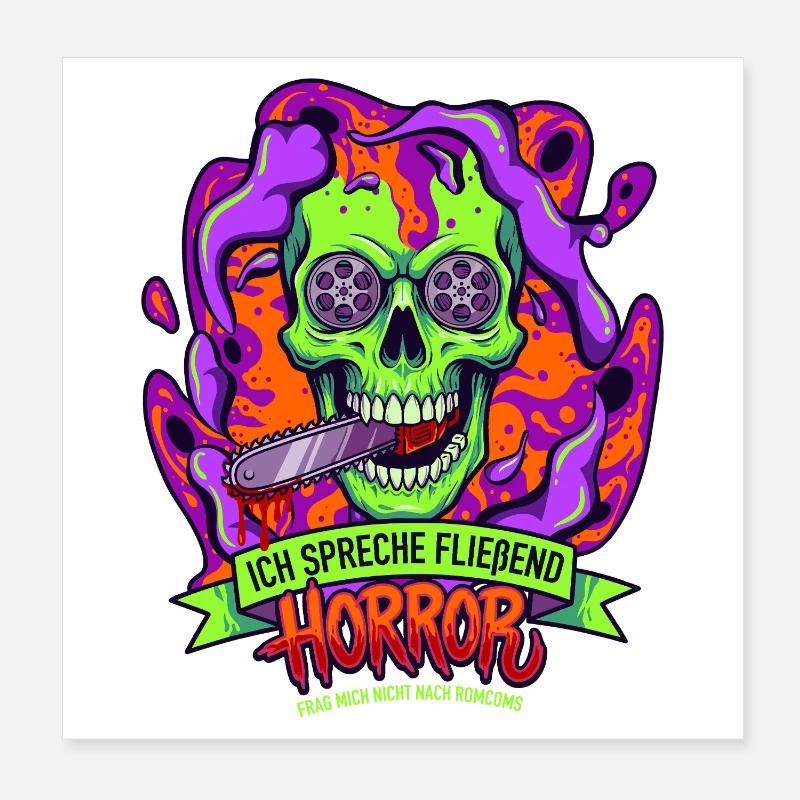 Neon Schädel Horror mit Tentakeln Poster 20x20 cm