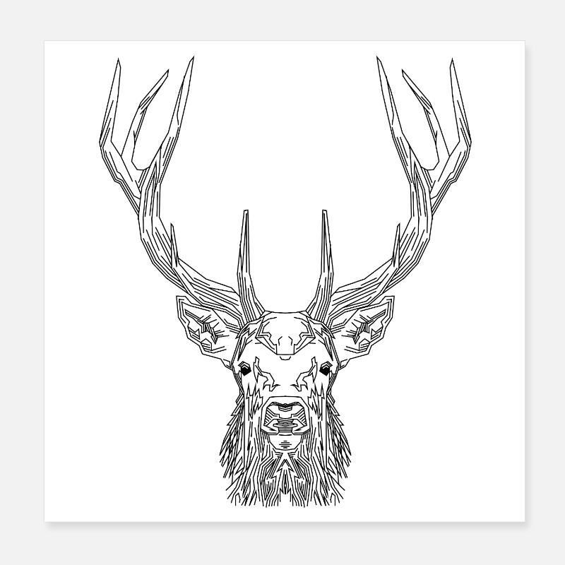 Tech Deer – Geometric Deer in Black Poster 8" x 8" (20x20 cm)