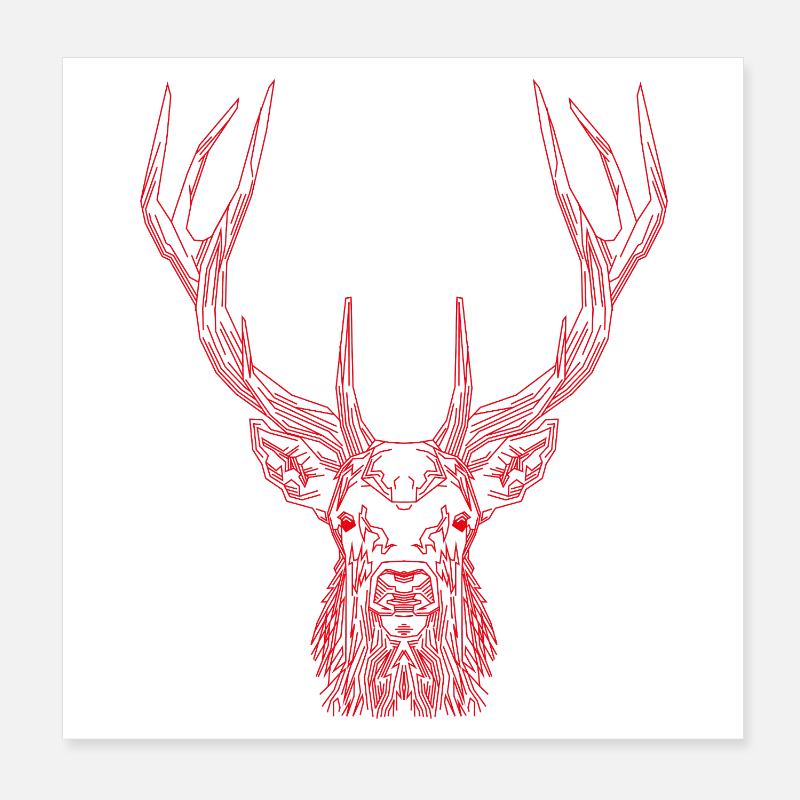 Tech Deer – Geometric Deer in Red Poster 8" x 8" (20x20 cm)