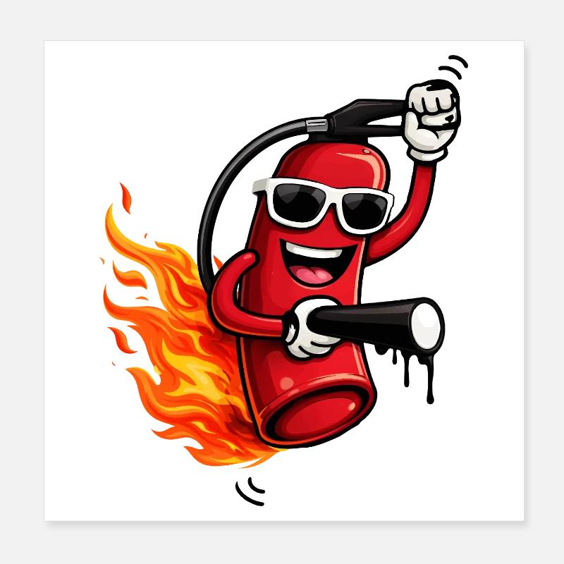Cool fire extinguisher with flames Poster 8" x 8" (20x20 cm)