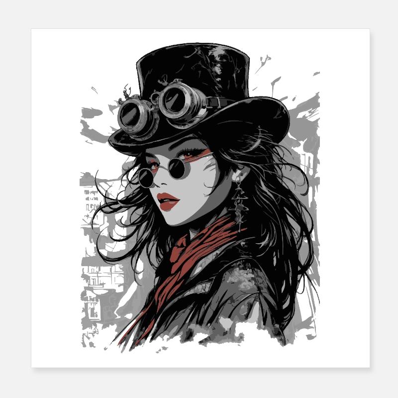 Steampunk Diva mit Goggles Poster 20x20 cm