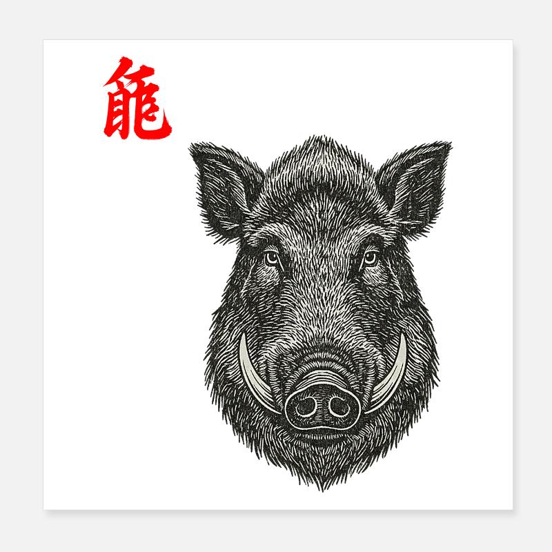 Wild Boar Asian Poster 8" x 8" (20x20 cm)