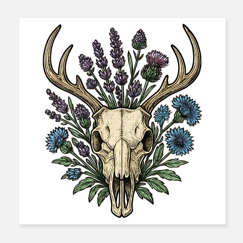 Deer bones with flower wreath Poster 8" x 8" (20x20 cm)