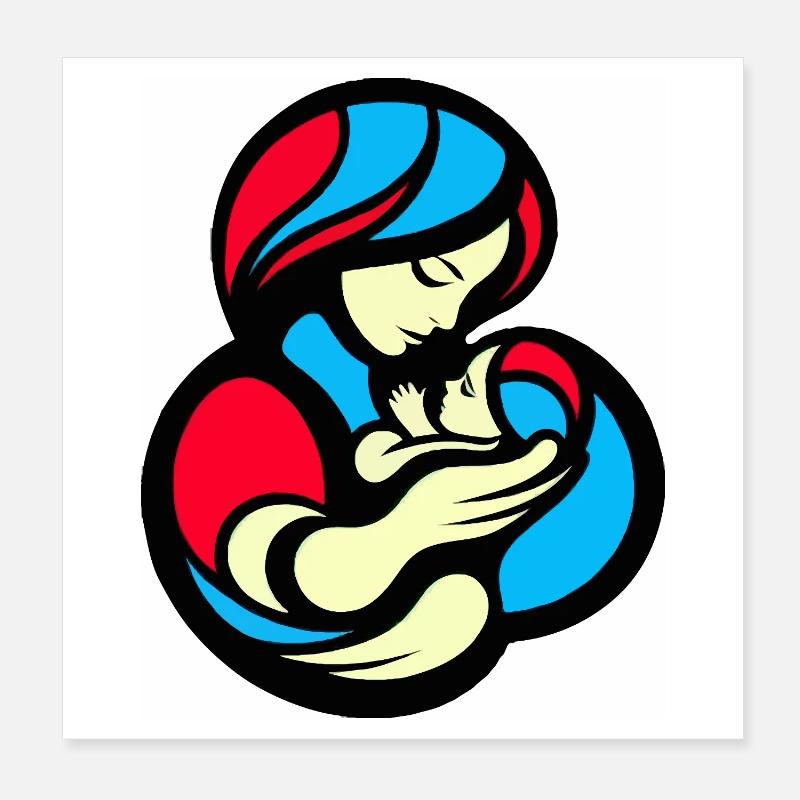 Style de blocs de couleur mère et enfant Poster 20 x 20 cm