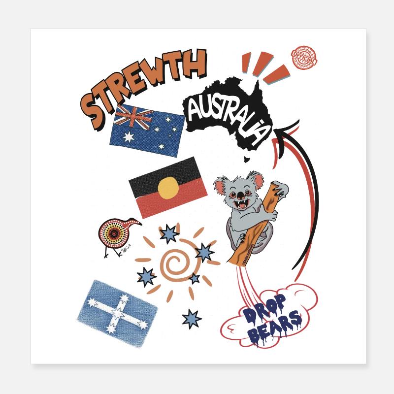 Australische Collage Strewth & Drop bears Poster 20x20 cm