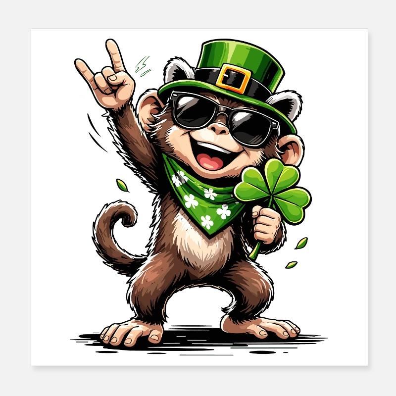 Singe Trèfle : Cadeau drôle de St. Patrick Poster 20 x 20 cm