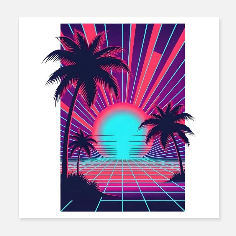 Neon sunset on the palm beach Poster 8" x 8" (20x20 cm)