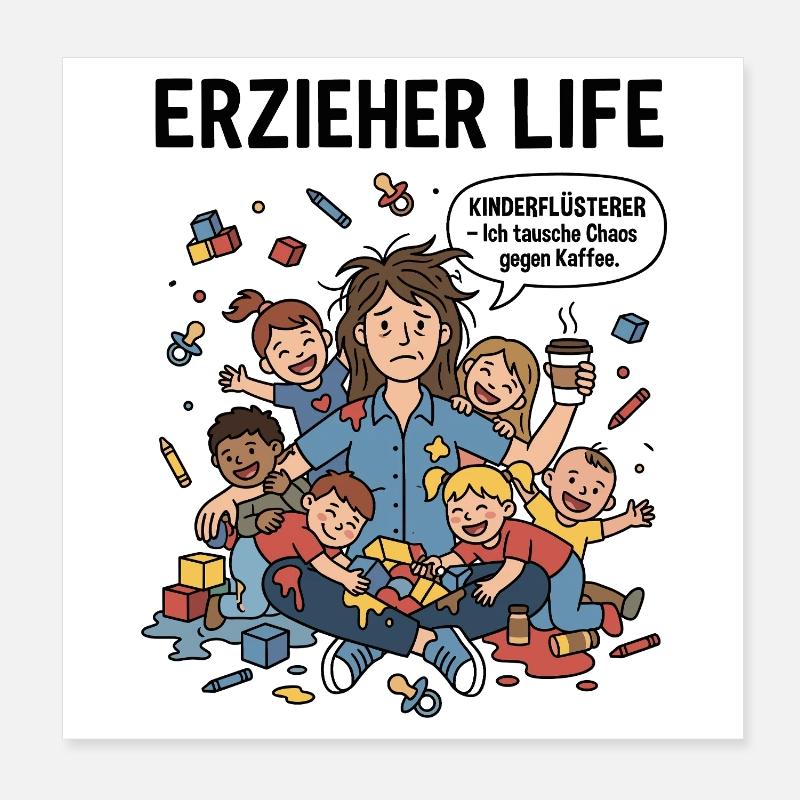 Kaffeechaos mit Kindern Poster 20x20 cm