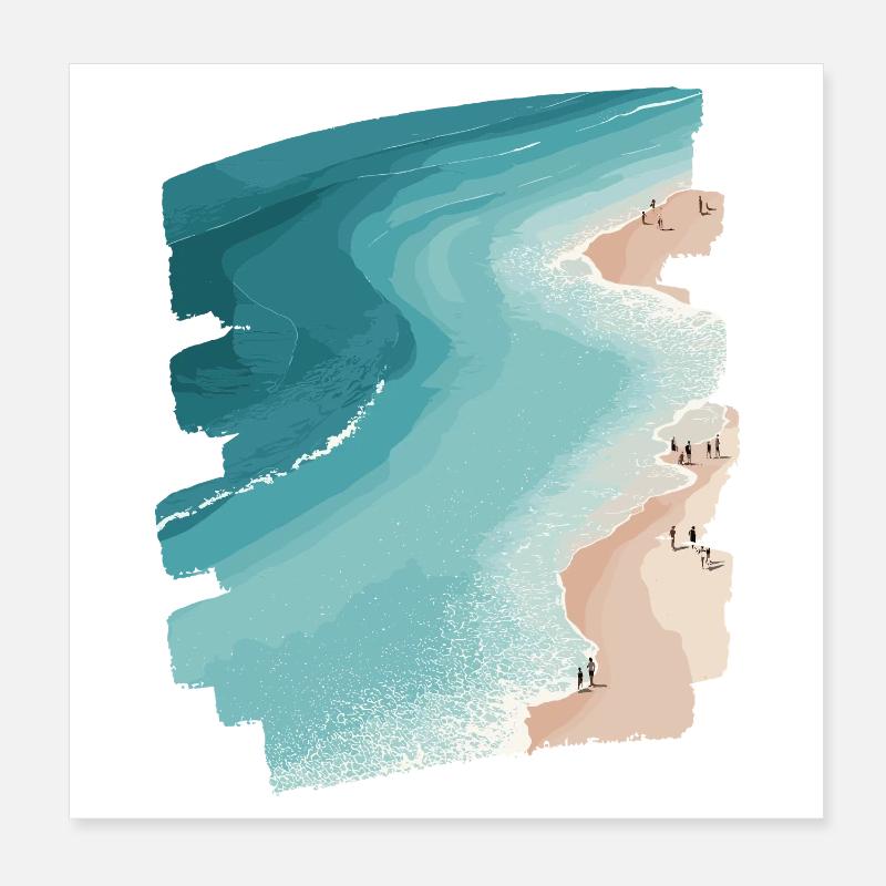 Beach Sea Palm Trees Retro Poster 8" x 8" (20x20 cm)