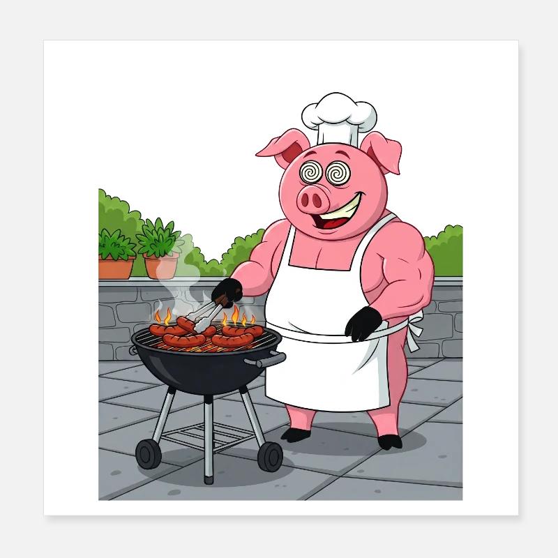 Cochon douillet grillé Poster 20 x 20 cm