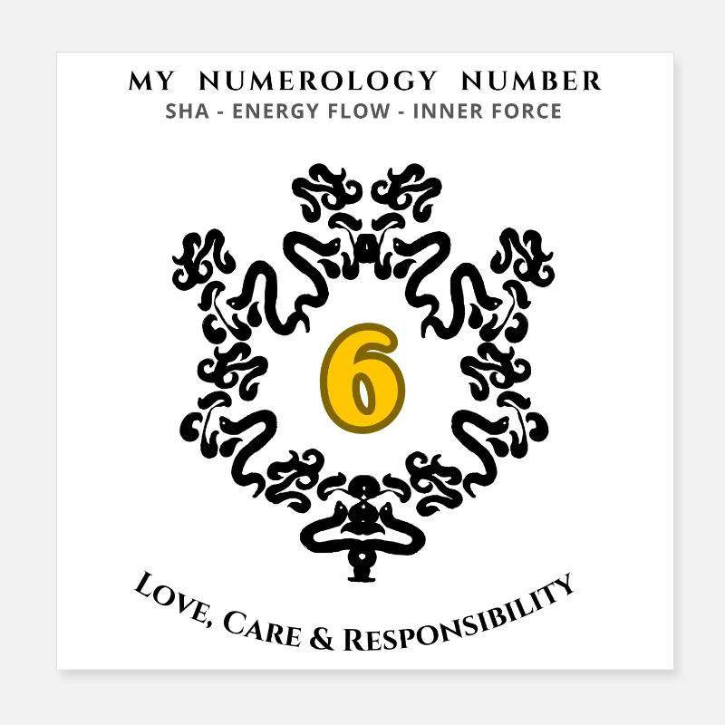 Numéro 6 Symbole d’amour, de soin et de responsabilité Poster 20 x 20 cm