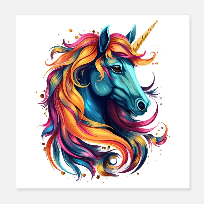 Regenbogen-Einhorn Neon-Wellendesign Poster 20x20 cm