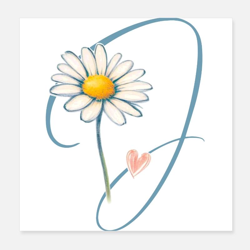 Buchstabe J Gänseblümchen Herz Poster 20x20 cm