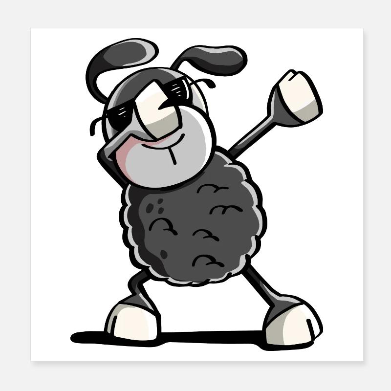 Trendy Black Dab Dance Sheep - Dabbing Animals Poster 8" x 8" (20x20 cm)