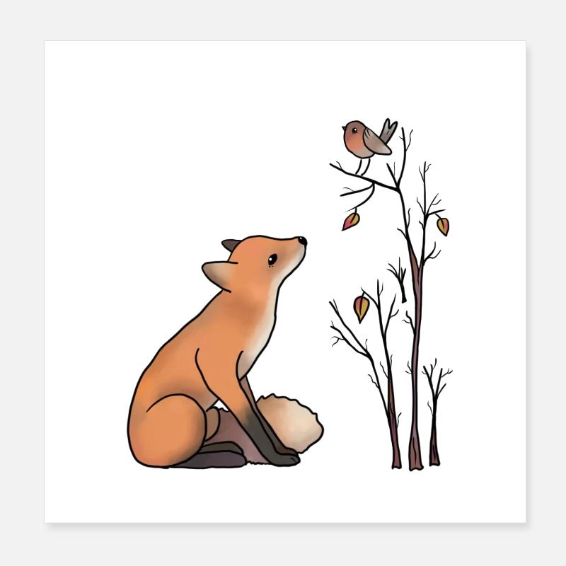 Fuchs und Rotkehlchen Poster 20x20 cm