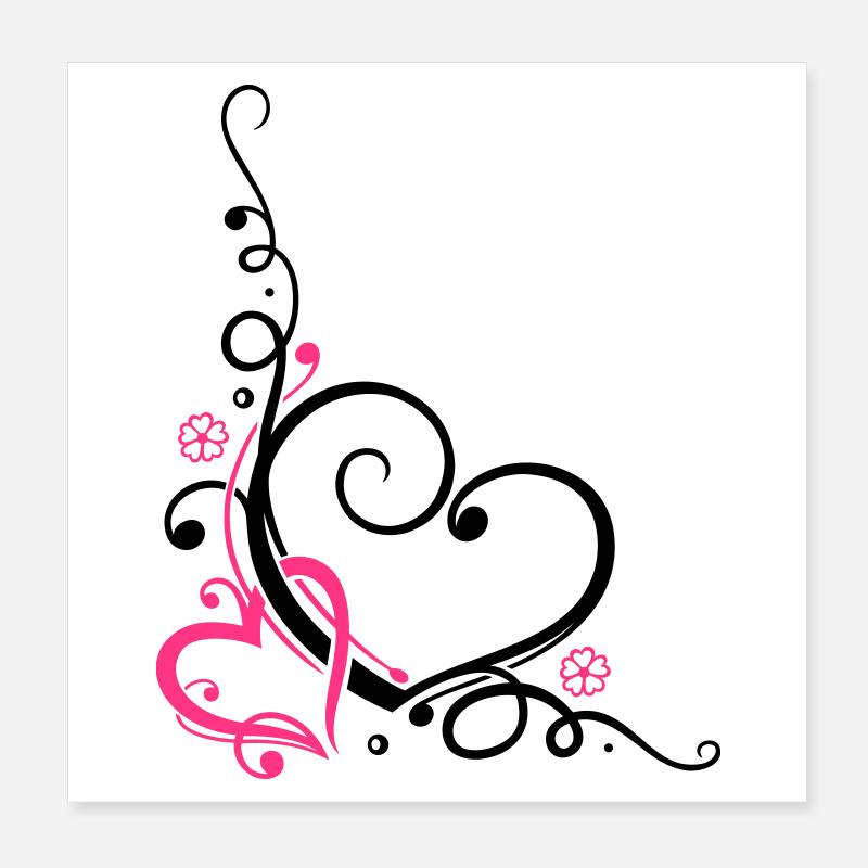 Deux coeurs avec des fleurs Poster 20 x 20 cm