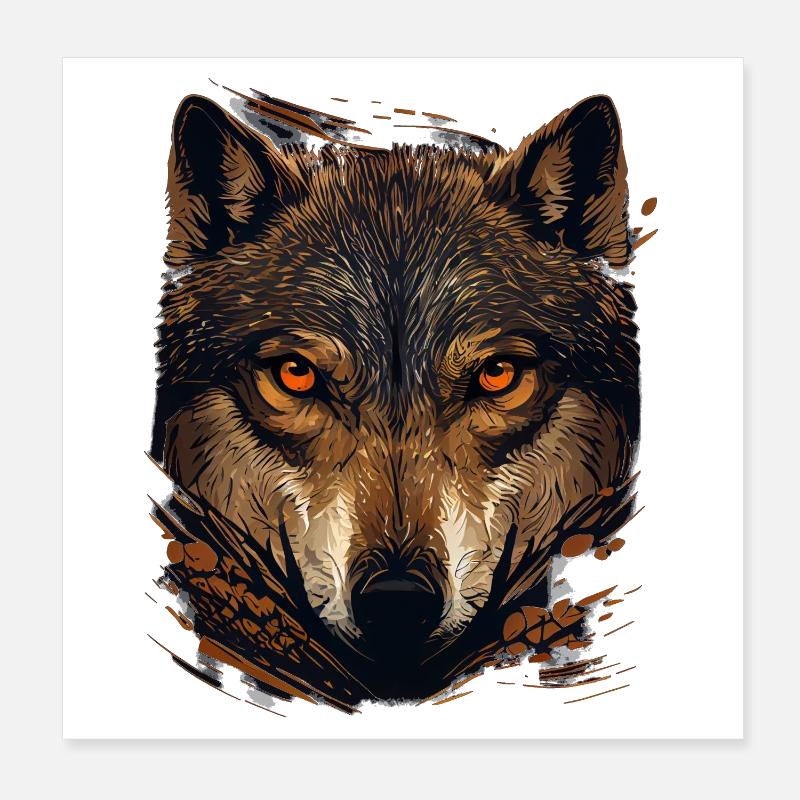 Wolfsblick im Herbstwald Poster 20x20 cm