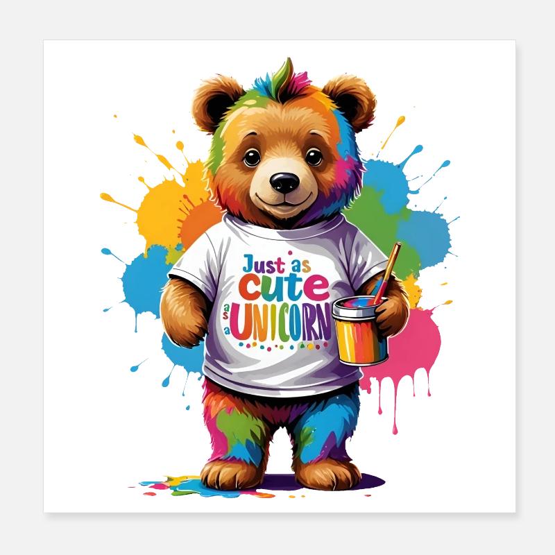 Just as cute as Unicorn Regenbogen Bär Spruch Poster 20x20 cm