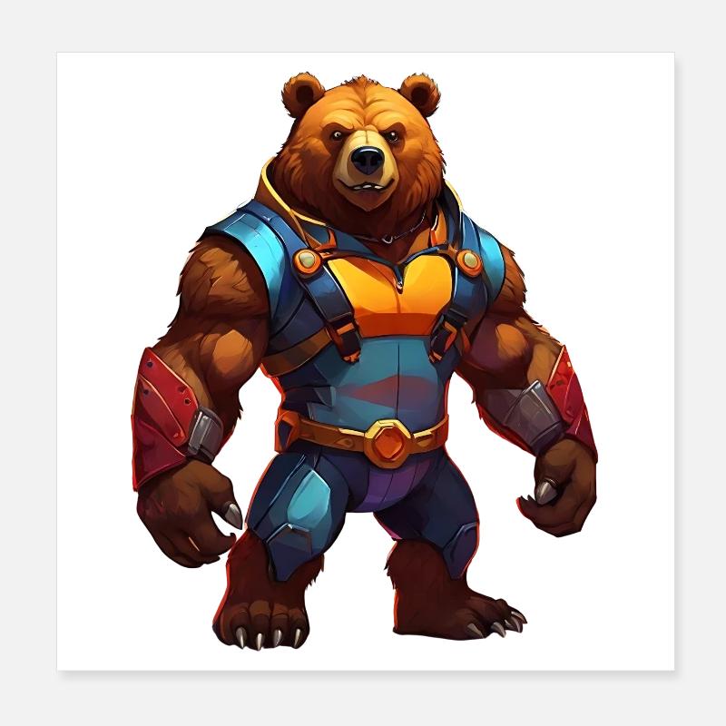 Futuristic Warrior Bear Poster 8" x 8" (20x20 cm)