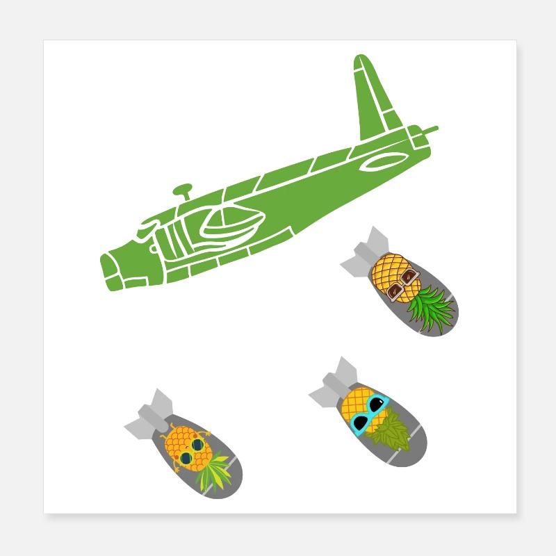 Green Pineapple Bomb Plane Poster 8" x 8" (20x20 cm)