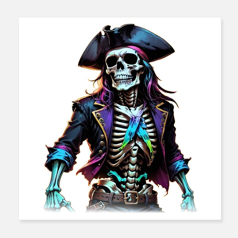 Pirate Skeleton Illustration Poster 8" x 8" (20x20 cm)