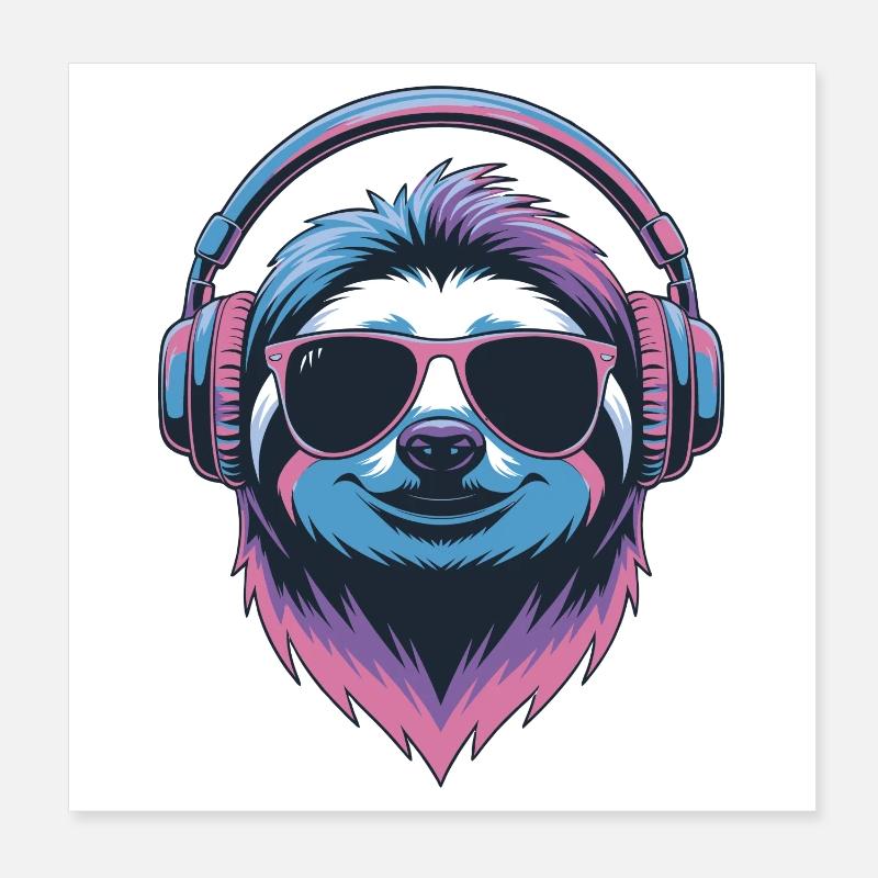 Sloth Groove Headset Vibe Poster 20 x 20 cm