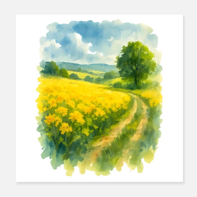 Paysage printanier avec champ de colza Poster 20 x 20 cm