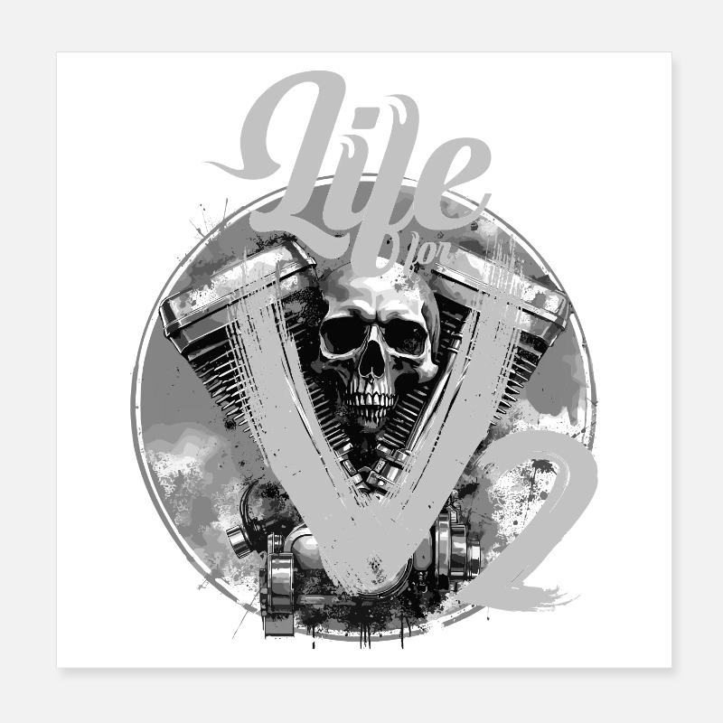 V-Twin Motorrad Skull Design Poster 20x20 cm