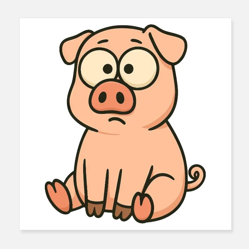 Cute cartoon pig funny confused clumsy Poster 8" x 8" (20x20 cm)