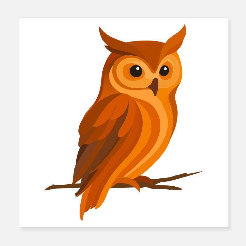 Hibou dans les tons orangés – oiseau forestier expressif Poster 20 x 20 cm