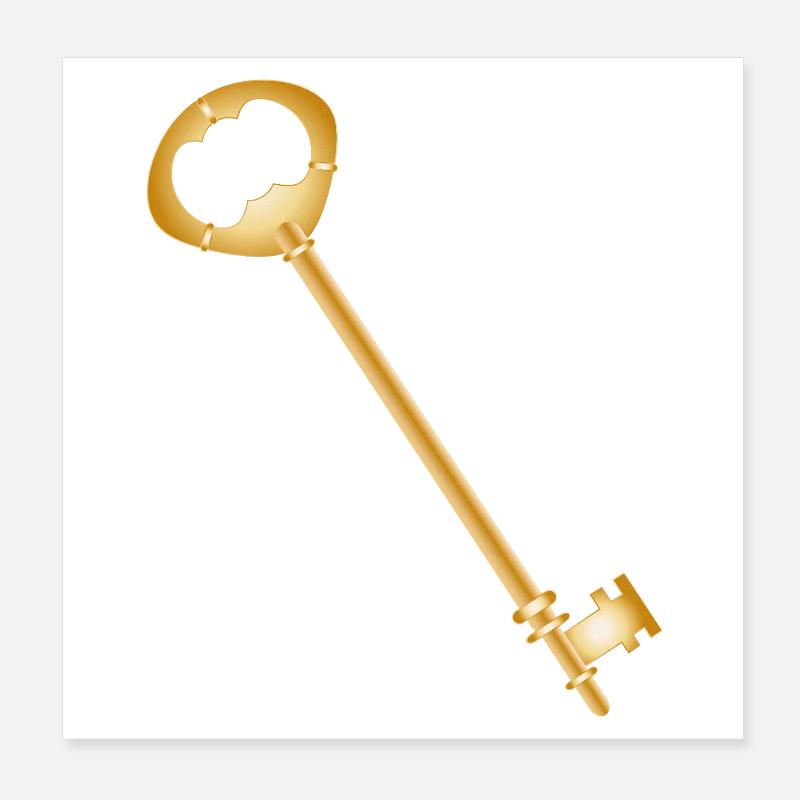 Antique Gold Tone Key Minimalist Poster 8" x 8" (20x20 cm)