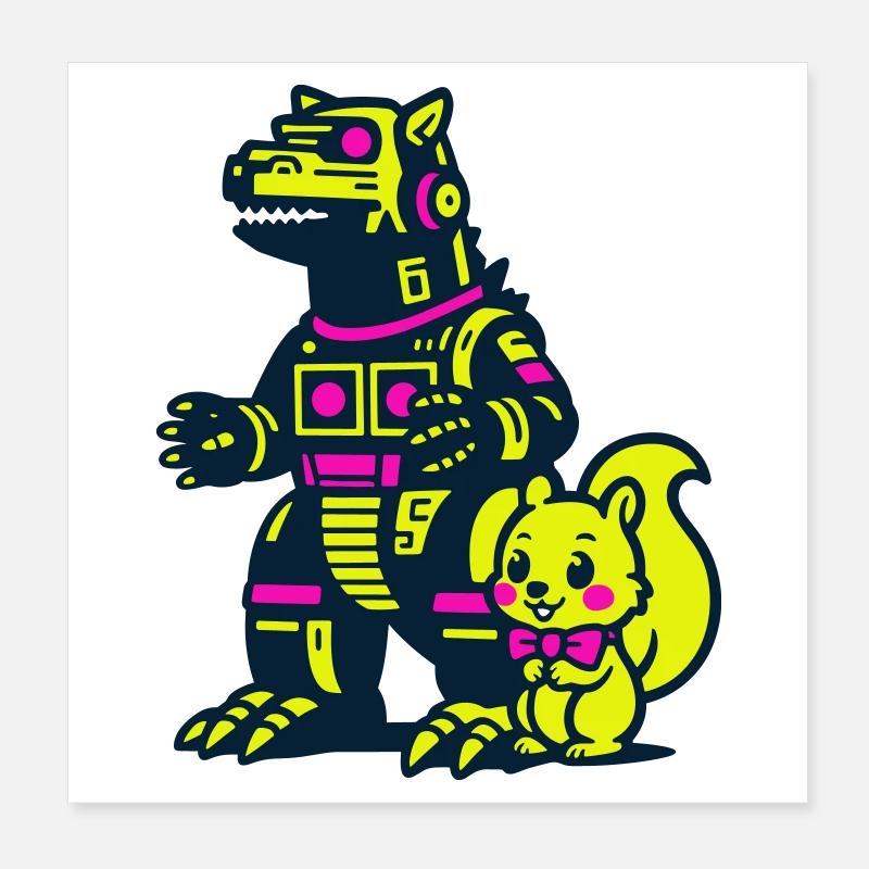 Mecha Dragon with Squirrel Poster 8" x 8" (20x20 cm)