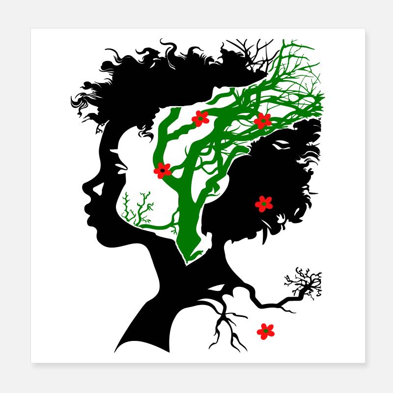 Abstrakter Baum mit Blüten Poster 20x20 cm