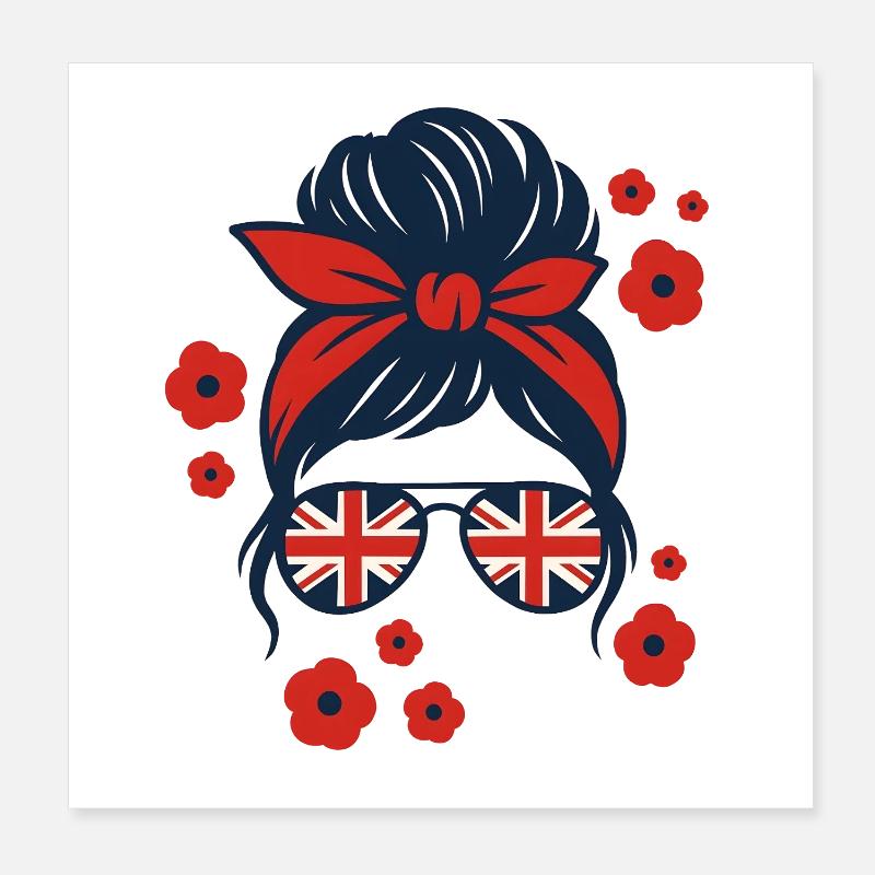 Brit Pop Sonnenbrille mit Blumenmuster Poster 20x20 cm