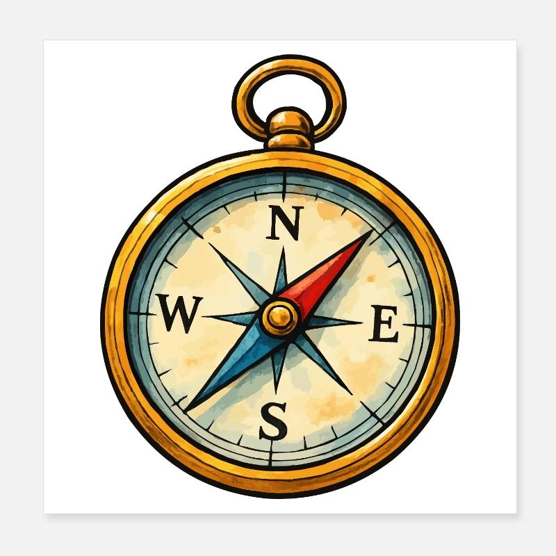 Compass Painting Style Poster 8" x 8" (20x20 cm)