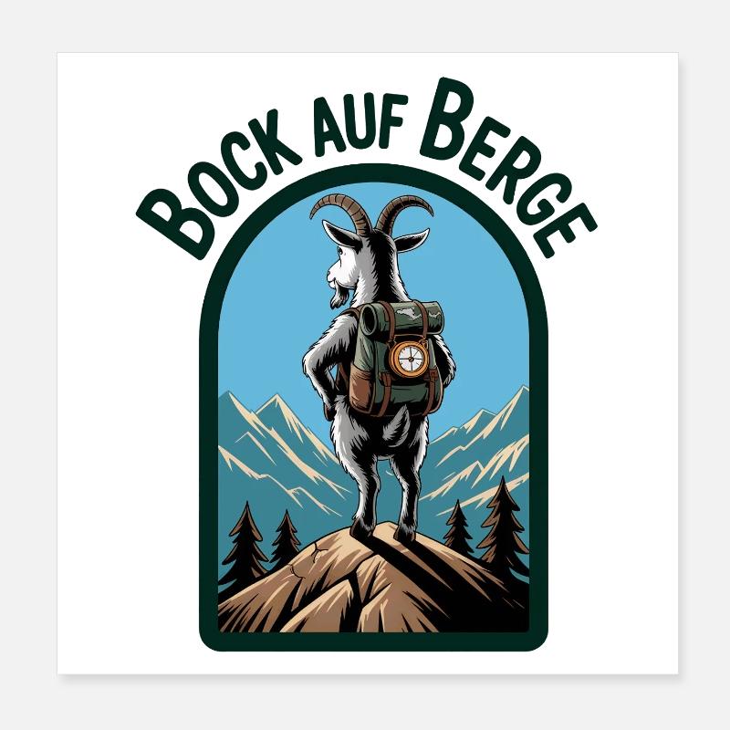 Bergziege mit Rucksack Poster 20x20 cm